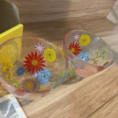 月夜野工房 ブリリアbrilia 花柄ガラスデザートボウル ペア2個セットの画像