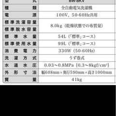 洗濯機HITACHI BW-8KV(A) の画像