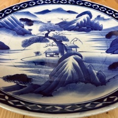 伊万里焼　染付山水図　大皿　骨董　山徳窯の画像