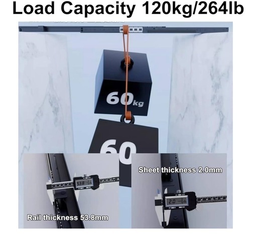 スライドレール 重量用 120 KG、底付けタイプ600 mm、3段引き