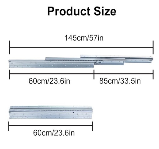 スライドレール 重量用 120 KG、底付けタイプ600 mm、3段引き