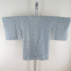 道行 総絞り 唐草文様 青色 茶色 正絹 着物コート 和装用 ちりよけ 身丈90cm【中古】の画像