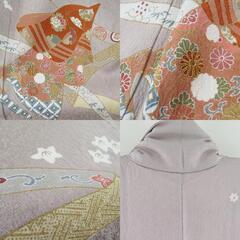 訪問着 箔 刺繍 誰が袖文様 紫色 袷 広衿 正絹 紋なし 仕立て上がり着物 身丈153cm【中古】の画像