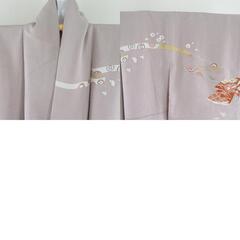 訪問着 箔 刺繍 誰が袖文様 紫色 袷 広衿 正絹 紋なし 仕立て上がり着物 身丈153cm【中古】の画像