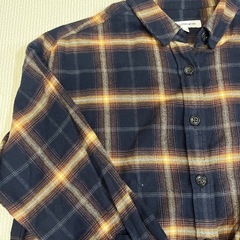グローバルワーク　チェック柄 長袖シャツ ネイビー イエロー カジュアルの画像