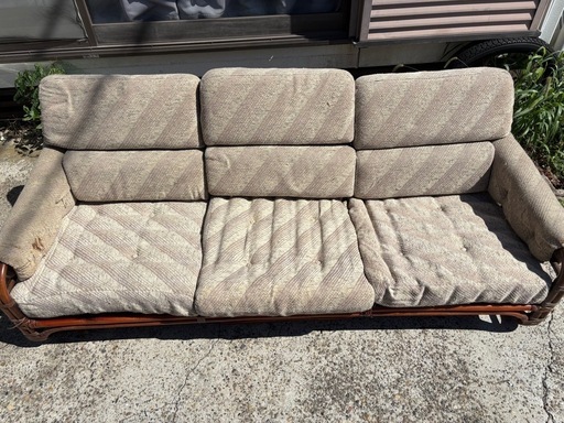 ヴィンテージ ラタン調フレーム3人掛けソファ アジアン バリ