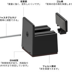🪑【新品未使用】GAGUIUP テーブル脚 継ぎ足し 5cm 4個セット ブラック 高さ調整 継ぎ脚 こたつ ベッド ソファ 椅子 家具 昇降 継足 耐荷重500kg 滑り止め 床保護の画像