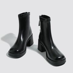 ショートブーツ 24cm レディース スクエアトゥ 厚底ブーツ ショートの画像