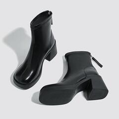 ショートブーツ 24cm レディース スクエアトゥ 厚底ブーツ ショートの画像