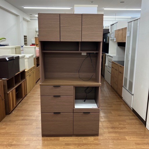 ニトリ　レンジボード　3枚扉　　３段　後付けフックあり　程度B エトナ　ブラウン【取りに来れる方限定】