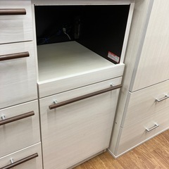 河口家具製作所　レンジボード　スライド2枚扉　4段引き出し　キズ有り　程度B ホワイト×ブラウン【取りに来れる方限定】の画像