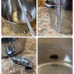 C(7445) 蛇口付き寸胴鍋 24L 両手鍋 スープ取りザル セット 両手付き ザル ラーメン ステンレス 業務用 厨房用 飲食店 店舗用 中古の画像