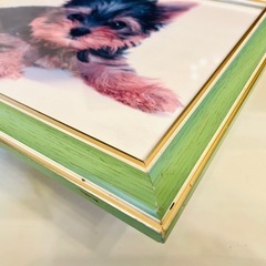 ヨークシャテリア　子犬　パネル　額入り絵　写真　28cm×24cm レトロ　の画像