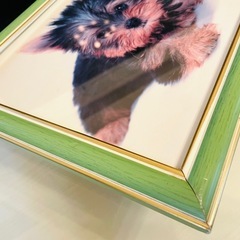 ヨークシャテリア　子犬　パネル　額入り絵　写真　28cm×24cm レトロ　の画像