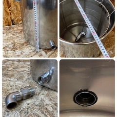 C(7446) 蛇口付き寸胴鍋 24L 両手鍋 スープ取りザル セット 両手付き ザル ラーメン ステンレス 業務用 厨房用 飲食店 店舗用 中古の画像