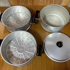 ■HNH 30cm アルミ蒸し器三段■概ね美品■の画像