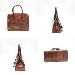 クロコダイル YB-2101 ハンドバッグ ブラウン  CROCODILE 30cm メタリックの画像