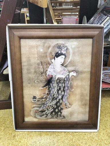 薬師寺吉祥天像 吉祥天女画像 額縁 インテリア ○薬師寺吉祥天像 吉祥天女画像 額装品アンティーク絵画