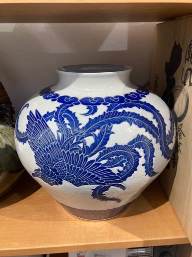 ★北九州、福岡市周辺配送可【鑑月焼】壺　鳳凰　藤本享秀作　元箱あり ?自社配送代引き可?※現金、クレジット、スマホ決済対応※