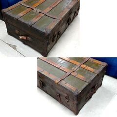 ヴィンテージ north cast trunk factory トランクケース カーキ レザー使用 ディスプレイ 店舗什器 古道具 アンティーク 鞄 札幌市 中央区 南12条の画像