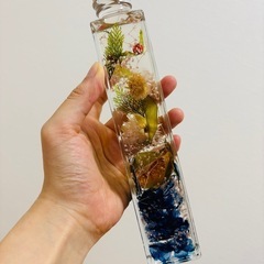 ハーバリウム　ブルー　オレンジ　プラントオブジェ インテリアフラワー ガラス瓶 プリザーブドフラワー ドライフラワー LED コースターライト 照明 プレゼント 誕生日 ギフト 韓国インテリア　新品　花　フラワーの画像