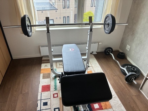 ✨美品✨ ホームビルダーパック ラバーバーベルセット100kg＋ベンチ台＋グローブ付【使用数回／札幌市豊平区月寒 引き取り限定】 