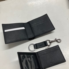 O2509-027 COACH コーチ メンズ 折り財布 ウォレット＆キーリング ギフトセット ブラック 3in1 ※バラ売り不可 中古美品の画像