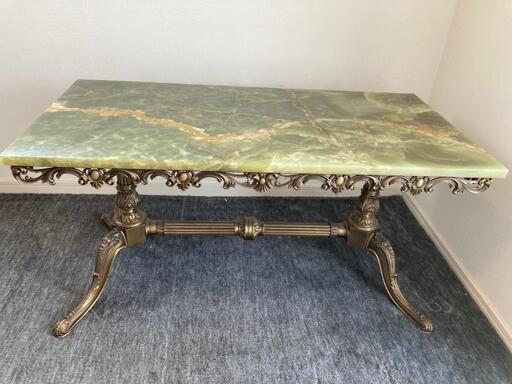 イタリア製真鍮フレーム×グリーンオニキス大理石トップセンター