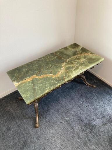 イタリア製　真鍮フレーム×グリーンオニキス大理石トップセンターテーブル イタリア製 真鍮フレーム×グリーンオニキス大理石トップセンター