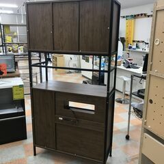 【ｼﾞｬﾝｸﾞﾙｼﾞｬﾝｸﾞﾙ金沢店】  食器棚 木目調/ブラック W93.5×D40×H184 クリーニング済み												の画像