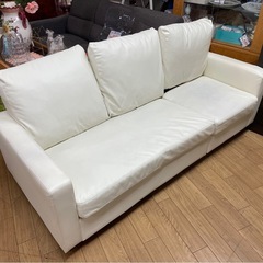 3Pソファ 革製 オットマン付き ホワイト 中古の画像