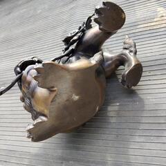 唐獅子像　置物　真鍮製か　高さ約25cmの画像