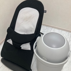 ミニベビーベッド、お布団、バウンサー、ゴミ箱セットの画像