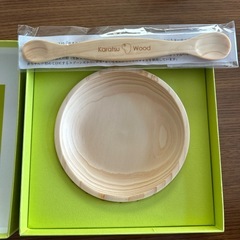 未使用　ヒノキお皿、スプーンセット　の画像