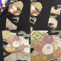黒留袖 黒留袖ワンピース 松に花々文様 正絹 箔入り Mサイズ 礼装 フォーマル 留袖ドレス 仕立て上がり 着物リメイク【中古】 【キモノオフ野々市若松店】の画像