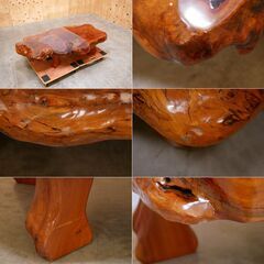 ≪zyt2423ジ≫ 一枚板座卓 幅約143cm 板厚約8.7cm 重量約63kg なとり銘木工芸/天然木/飾り台/花台/和風/和室/座敷/中古家具/宮城県仙台市 70829-07の画像