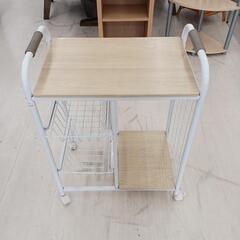 【ドリーム尾浜店】キャスター付ワゴンラック　WH/NA　※使用感大　 高さ(H)76cm× 幅(W)56cm× 奥行(D)35.5cmの画像