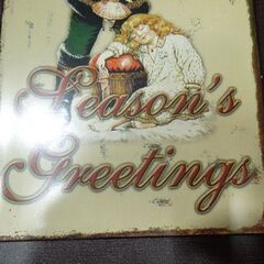 ① Season's Greetings クリスマス ブリキ看板 オブジェ クリスマスサイン X'masグッズ レトロデザイン インテリア雑貨 札幌市 新道東店の画像