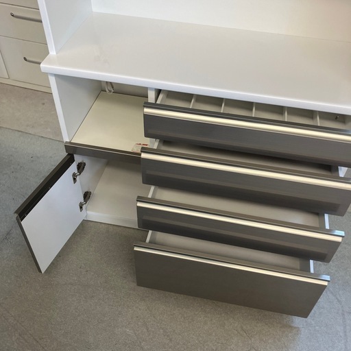☆値下げ☆H2509-012 松田家具 キッチンボード ホワイト シルバー キズ汚れ有り