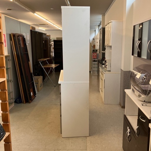 ☆値下げ☆H2509-012 松田家具 キッチンボード ホワイト シルバー キズ汚れ有り