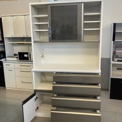H2509-012 松田家具 キッチンボード ホワイト シルバー キズ汚れ有りの画像