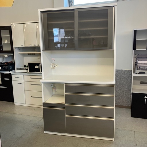 ☆値下げ☆H2509-012 松田家具 キッチンボード ホワイト シルバー キズ汚れ有り