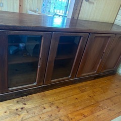 コスガ製 アンティーク木製キャビネット② ガラス戸付き ビンテージ家具 昭和レトロ 幅90cmの画像