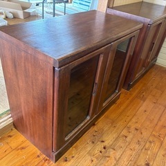 コスガ製 アンティーク木製キャビネット② ガラス戸付き ビンテージ家具 昭和レトロ 幅90cmの画像