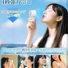 ハンディファン 冷却プレート ホワイト 携帯扇風機 ストラップ付き 熱中症対策の画像