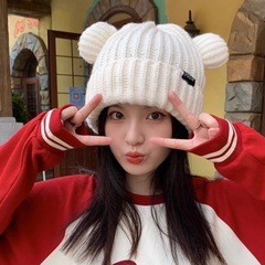 ニット帽 ホワイト 耳つき クマ 秋冬 防寒 オルチャン 韓国 レディースの画像