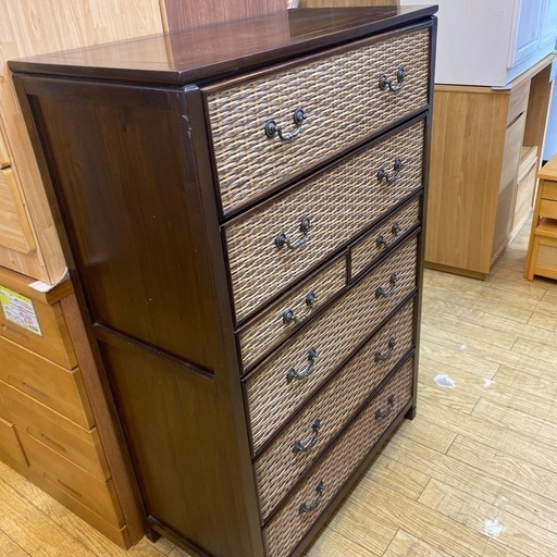 ?ラタン?6段チェスト 籐製タンス 木製  和風 アジアン モダン オシャレ NO.2346F