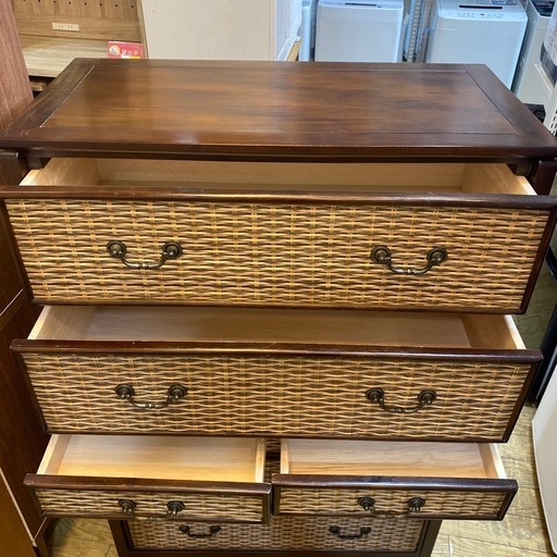 ?ラタン?6段チェスト 籐製タンス 木製  和風 アジアン モダン オシャレ NO.2346F