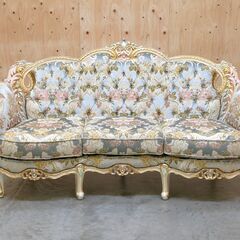 ≪yt2034ジ≫ 美品 ロココ調 3人掛けソファ oliver取扱 猫脚/アンティーク調/イタリア/クラシック/SILIK/姫系/プリンセス/かわいい/中古家具/宮城県仙台市 70829-01の画像