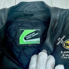 記名あり レア BATES kawasaki レザー ライダースジャケット LLの画像